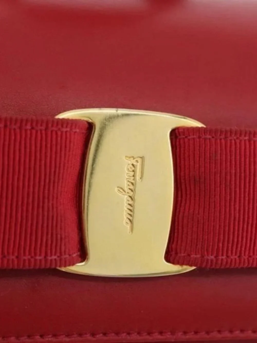 Salvatore Ferragamo Vala Backpack Suede Red Gold Auth BA11218